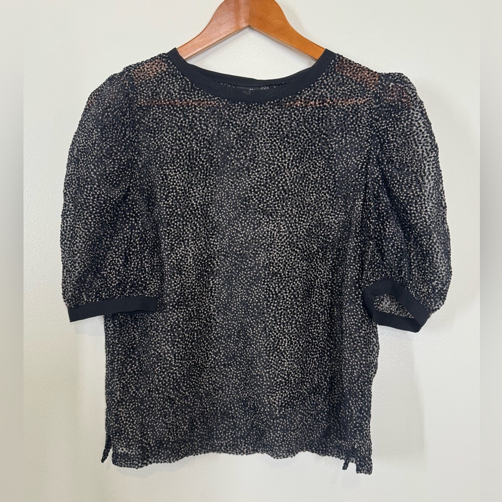 NWOT Nu Denmark Black Cream Velvet Polka Dot Women's Blouse Medium Short sleeve